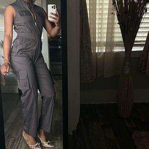 Sincerely Jules Charcoal Sleeveless Cargo Jumpsuit